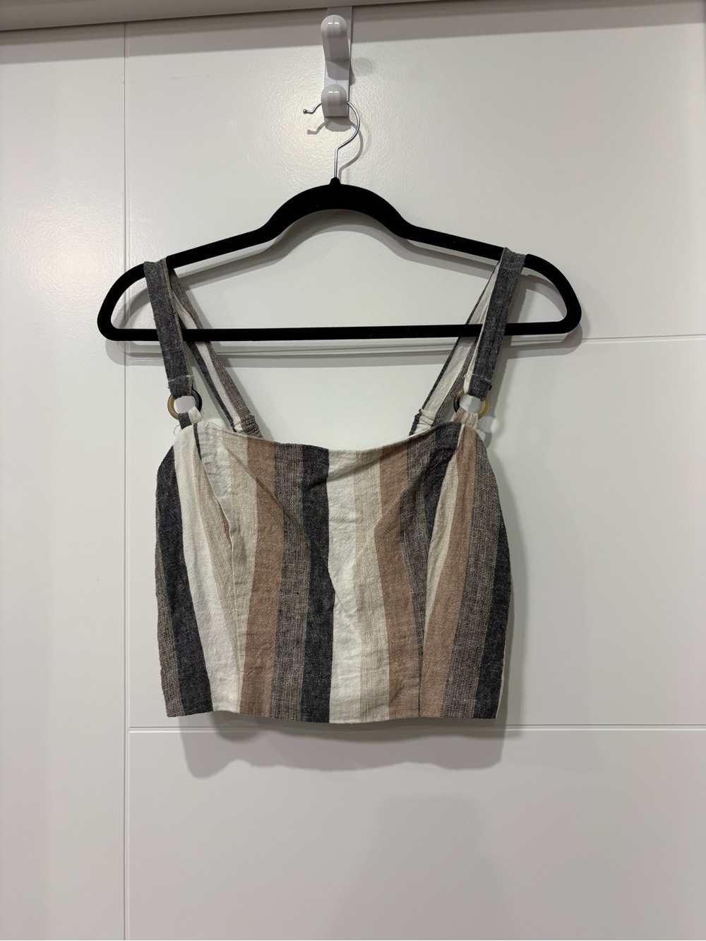 Dynamite Neutral Stripe Linen Cropped Tank with Ring Straps
